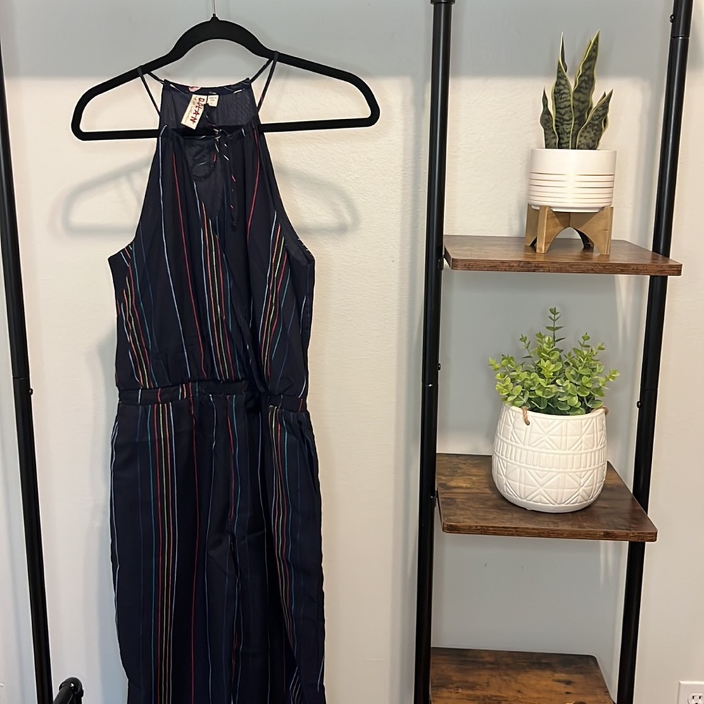 NWOT Anthropologie Dolan Stripe Multicolor Blue Tie Keyhole Front Jumpsuit small - Picture 8 of 12
